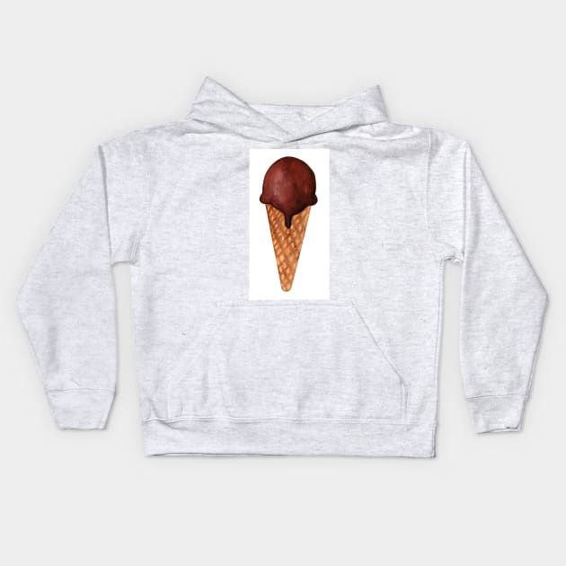 Chocolate ice cream with crispy waffle cone. Watercolor food illustration isolated on white. Design for fabric, wallpaper, menu, packaging, print, wrapping, baby room. Kids Hoodie by Olesya Pugach